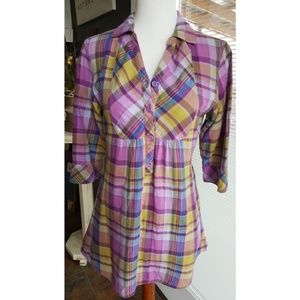 Pastel Plaid Light Flannel Tie-Back Top